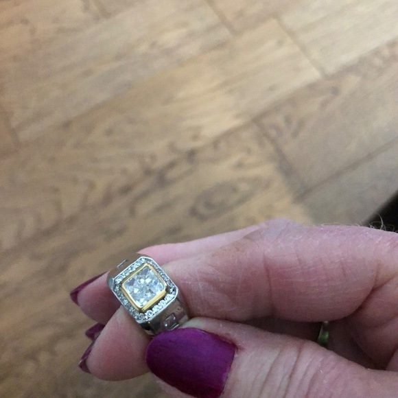 MEN'S 9.25 SS & 14K DIAMONELLE RING - Picture 5 of 9